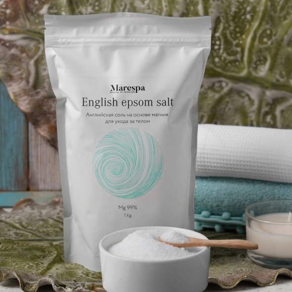 Marespa Английская соль эпсом для ванны без добавок на основе магния, 1 кг