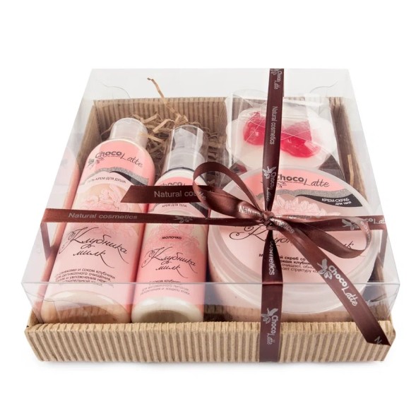 Подарочный набор №4 для тела/душа КЛУБНИКА-МИЛК (TM ChocoLatte)