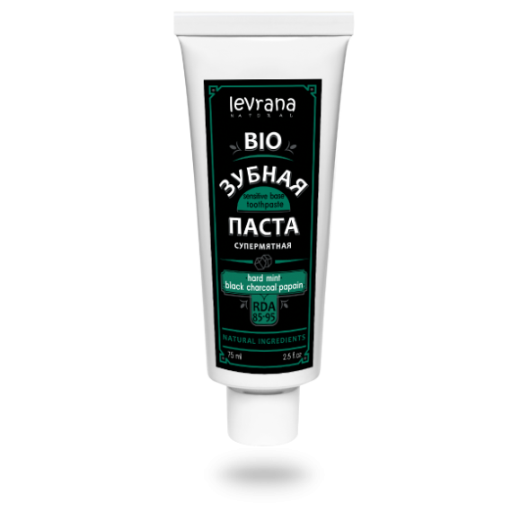 Зубная паста био HARD MINT &amp;amp; BLACK CHARCOAL &amp;amp; PAPAIN супермятная с углем и папаином /75мл/ТМ Levrana