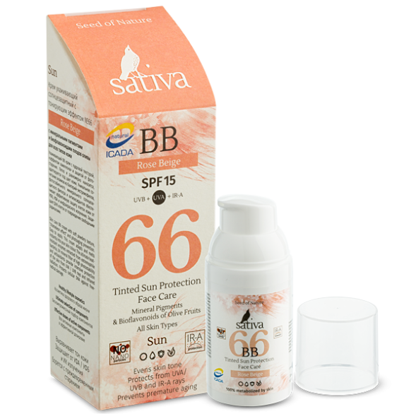 Sativa №66 Крем ухаживающий солнцезащитный с тонирующим эффектом (Розово-Бежевый/Rose Beige), 30 мл