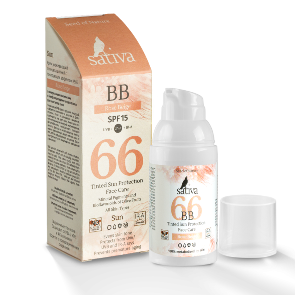 Sativa №66 Крем ухаживающий солнцезащитный с тонирующим эффектом (Розово-Бежевый/Rose Beige), 30 мл