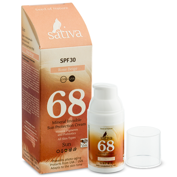 Sativa №68 Крем &amp;quot;невидимый&amp;quot; минеральный солнцезащитный SPF30 (Розово-Бежевый/Rose Beige), 30 мл