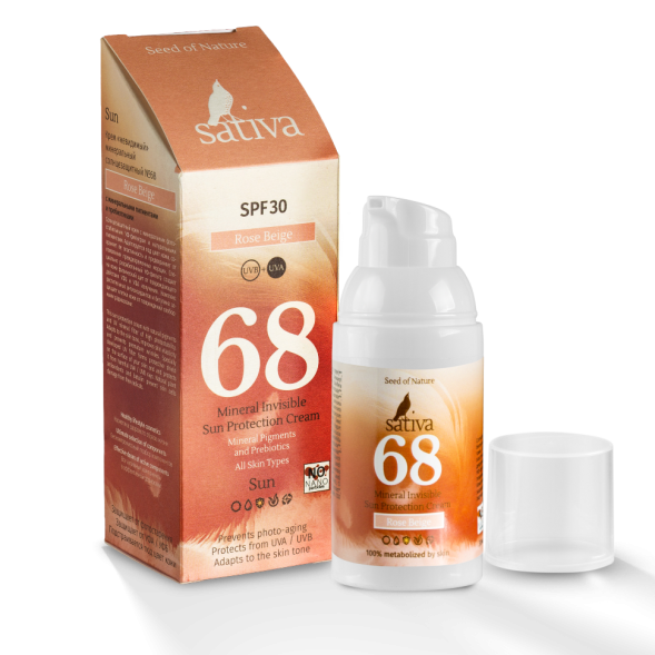 Sativa №68 Крем &amp;quot;невидимый&amp;quot; минеральный солнцезащитный SPF30 (Розово-Бежевый/Rose Beige), 30 мл