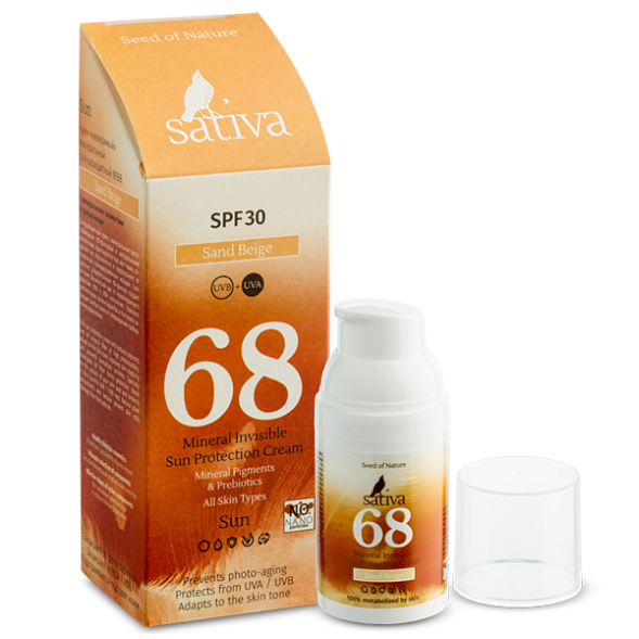 Sativa №68 Крем &amp;quot;невидимый&amp;quot; минеральный солнцезащитный SPF30 (Песочно-Бежевый/Sand Beige), 30 мл
