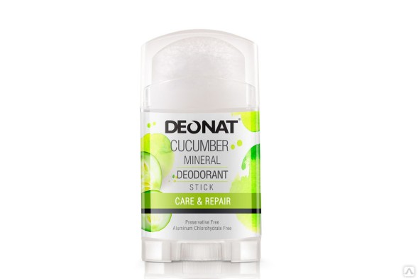 Натуральный дезодорант-кристалл ДеоНат с экстрактом огурца, розовый стик, 100г. (DeoNat)
