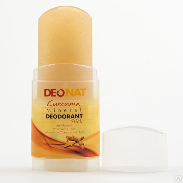 Натуральный дезодорант-кристалл ДеоНат с куркумой, желтый стик плоский, 100г. (DeoNat)