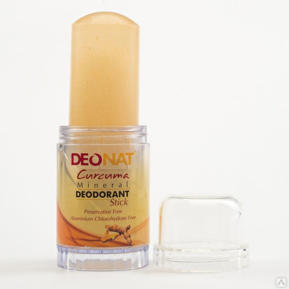 Натуральный дезодорант-кристалл ДеоНат с куркумой, желтый стик вывинчивающийся, 100г. (DeoNat)