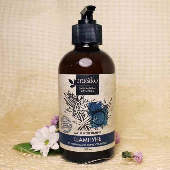 Натуральный шампунь МОЖЖЕВЕЛЬНИК, регулирующий жирность волос, 200 мл (МиКо)