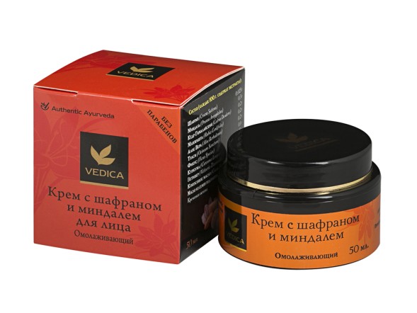 Крем Омолаживающий для лица, с шафраном и миндалем, 50мл. (Veda Vedica)