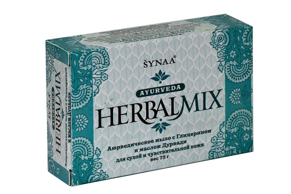 Мыло аюрведическое с Глицерином для сухой и чувствительной кожи HerbalMix, 75г. (Synaa)