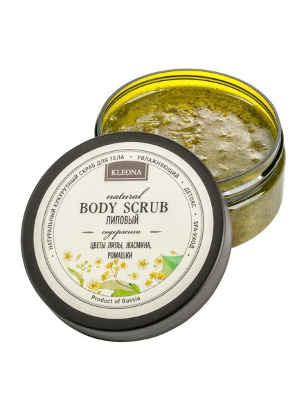 Kleona Скраб кукурузный для тела &amp;quot;Липовый цвет&amp;quot;, 200 гр