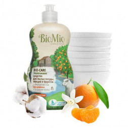 Средство BIO CARE для мытья посуды, овощей и фруктов, с эфирным маслом Мандарина, с экстрактом хлопка, 450мл (BioMio)