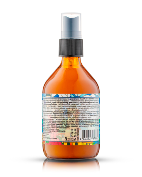 EcoCraft Спрей-кондиционер для блеска, гладкости и упругости волос несмываемый Апельсиновая Греция, 100 мл