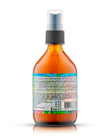 EcoCraft Спрей-кондиционер для роста и против выпадения волос несмываемый Манго и розовый имбирь, 100 мл