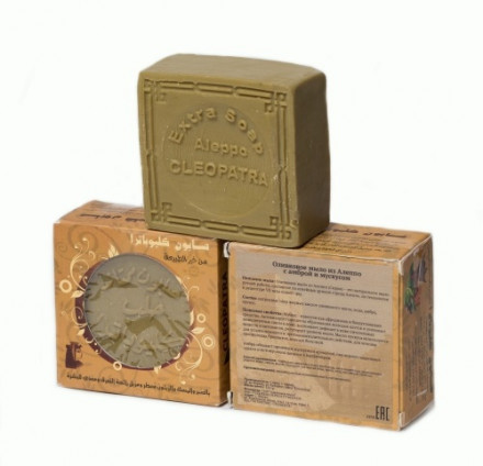 Мыло алеппское оливковое АМБРА И МУСКУС в картонной коробке, 1 шт, 150 гр, ТМ КЛЕОПАТРА