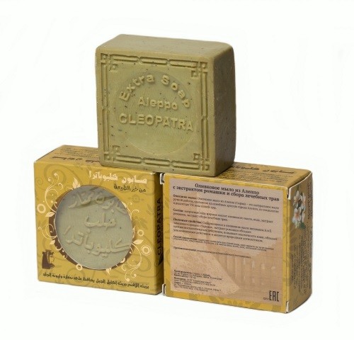 Мыло алеппское оливковое РОМАШКА И СБОР ЛЕЧЕБНЫХ ТРАВ в картонной коробке, 1 шт, 150 гр, ТМ КЛЕОПАТРА