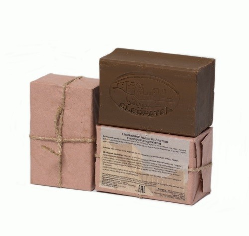 Мыло алеппское оливковое АМБРА И МУСКУС, 1 шт, 150 гр, ТМ КЛЕОПАТРА
