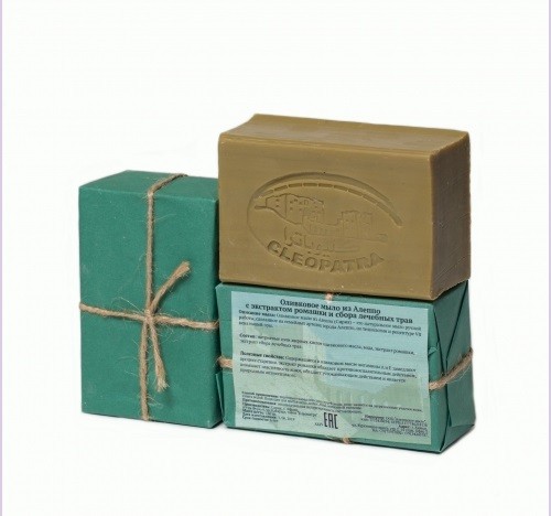 Мыло алеппское оливковое РОМАШКА И СБОР ЛЕЧЕБНЫХ ТРАВ, 1 шт, 150 гр, ТМ КЛЕОПАТРА