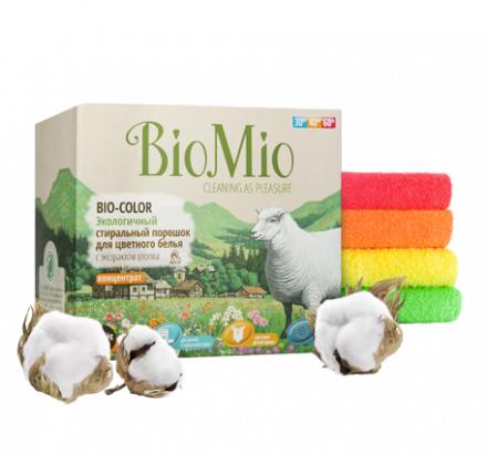 Эко-порошок для стирки цветного белья Bio-Color c экстрактом хлопка, 1500г (BioMio)
