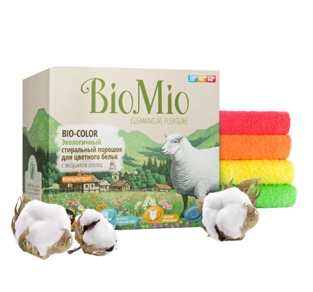 Эко-порошок для стирки цветного белья Bio-Color c экстрактом хлопка, 1500г (BioMio)