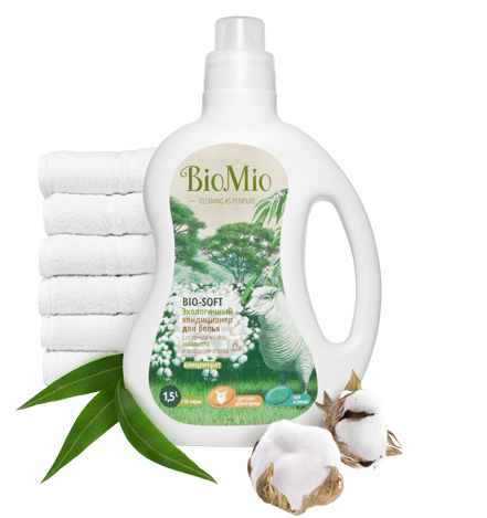 Эко-кондиционер для стирки белья Bio-Soft с эфирным маслом эвкалипта и экстрактом хлопка, 1500мл (BioMio)